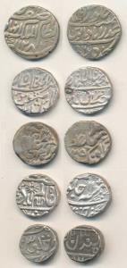 Assorted lot, Silver Rupee (5), Hyderabad, Pratapgarh, Jaisalmer, Tonk and Chattarpur. Ver