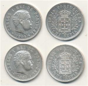 Carlos I, Silver Rupee (2), 1903 and 1904, (KM 17). Very Fine+, Scarce. (2)