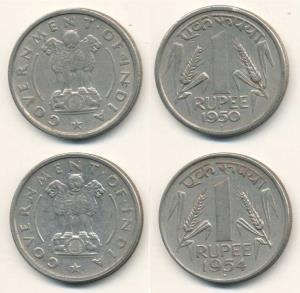 Cupro-Nickel Rupee (2), Bombay Mint, 1950 and 1954. Very Fine. (2)