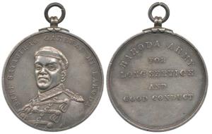 Baroda, Army Long Service and Good Conduct Medal, Silver, 38mm, obv. bust of Maharaja Saya