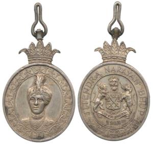 Cooch Behar, Accession Medal of Maharaja Jitendra Narayan, Silver medal 29x32mm, obv. bust