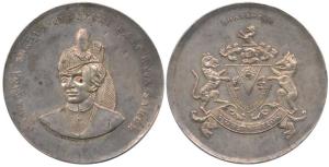 Dharampur, Accession Medal of Maharaja Vijaydevji, Silver, 40mm, obv. bust of Maharaja Vij