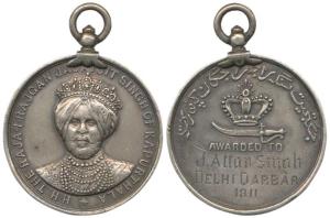 Kapurthala, Distinguished and Long Service Medal (Military), Silver, 35mm, obv. Jagatjit S