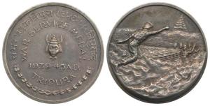 Tripura, War Service Medal, Silver, 35 mm, obv. a soldier charging towards a trench with a