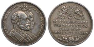 Edward VII Coronation Medal , Silver, 13g, conjoined Bust of Edward VII and Queen Alexandr