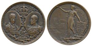 Edward VII Coronation Medal , Copper, obv. Edward VII and Queen Alexandra within an oval f