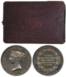 Bombay Volunteer Rifle Association, Silver Medal, 45g, bust of Victoria on obv., rev. etch
