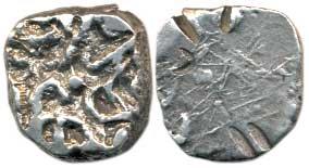 Punch Marked, Panchala Janapada (c. 400 BC), Silver ½ Karshapana, 2.08g, a geometrical mar