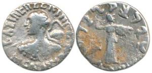 Indo-Greeks, Menander I, Silver Drachm, 2.28g, Bilingual series, obv. diademed bust to lef