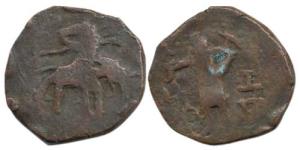 Post-Kushan North India (Punjab-Haryana region), c. 300-400AD, Copper coin 4.20g, imitatin