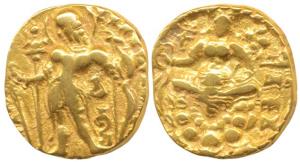 Gupta Empire, Chandragupta II Vikramaditya (c. AD 380-413), Gold Dinar, Archer type, king 