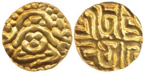 Kalachuris of Tripuri, Gangeya Deva (1015-1040 AD), Base Gold 41/2 Masha, 3.90g, obv. seat