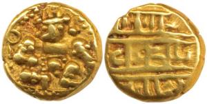 Vijayanagar, Krishnadeva Raya (1509-1529 AD), Gold Pagoda, 3.33g, Lord Krishna seated on o