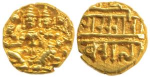 Vijayanagar, Sadashiva Raya (1543-1570 AD), Gold ½ Pagoda, 1.71g, Lakshmi-Narayana seated 