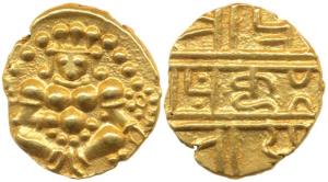 Nayakas of Chitradurga, Gold Durgi Pagoda, 3.30g, Krishna as Bal Gopala on obv., Nagari le