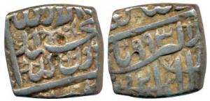 Akbar, Silver Square ½ Rupee, 5.60g, mint off flan, Kalima type, AH 993. Very Fine, Scarce