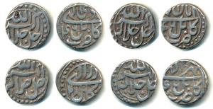 Akbar, Silver ½ Rupee (4), Kabul Mint, Ilahi type, Month Mihr, Year 46; Month Aban Year 46