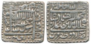 Akbar, Silver Square Rupee, 11.32g, Urdu Zafar Qarin Mint, Alif (AH 1000) (KM 61.4). Full 