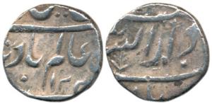 Burhanpur Mint, ¼ Rupee, 2.80g, AH 1202, in the name of Shah Alam II, with Maratha tree li