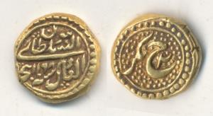 Tipu Sultan, Gold Pagoda, Nagar Mint, AM 1198/2, complete mint name, RY and Persian letter
