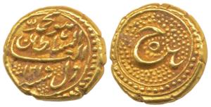 Tipu Sultan, Gold Pagoda, Patan Mint, AM 1215/5, Persian letter He on rev. (KM 129). About