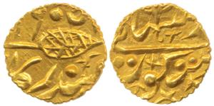 Multan Mint, Gold Rupee, 0.66 g, issued by Diwan Mulraj, complete date VS 1905 (Herrli 11.