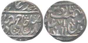 Najibabad Mint, Silver Rupee, 10.88g, in the name of Shah Alam II, RY 47, vertical dagger 
