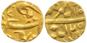 Sayaji Rao II (AH 1235-1264; 1819-1847 AD), Gold ¼ Mohur, 3.02g, in the name of Muhammad A