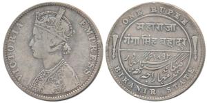 Ganga Singh, Silver Rupee, 11.36g, with the name and portrait of Victoria Empress, 1892 AD