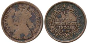 Copper ½ Pice, Calcutta Mint, with the name and portrait of Victoria Empress, 1887. Fine+,