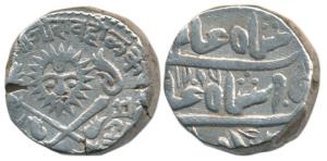 Shivaji Rao Holkar, Silver Rupee, Malhar Nagar Mint, FE 1296, in the name of Shah Alam II,