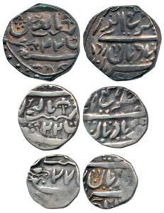 Ranjit Singh (AH 1263-1281; 1846-1864 AD), set of 3, Silver Rupee, ½ and 1/4, Second serie