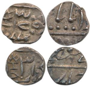 Madan Singh (AH 1253-1261; 1837-1845 AD), Silver 1/8 Rupee (2), New Madan Shahi Series, wi