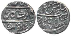 Merta Mint, Silver Rupee, in the name Shah Alam II, RY 37, trishul as mint mark (JL M.03.0