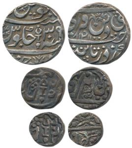 Set of 3, Silver Rupee, ½ and 1/4, Dilip Nagar Mint, AH 1211/39, RY 33 (KM C30, 31, 32). V