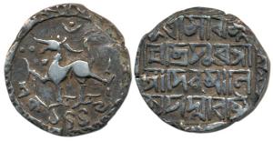 Deva Manikya (SEc 1442-1454; 1520-1532 AD), Silver Rupee, 9.64g, lion to left, (Bose- Rhod