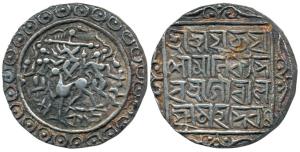 Yaso Manikya (c. SEc 1521-1548; 1599-1626 AD), Silver Rupee, 10.14g, obv. Krishna with two