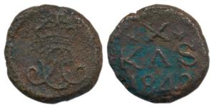 Tranquebar, Christian VIII, Copper 10 Cash, 1842, crowned CR monogram with VII between and