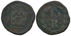 Goa, Joao, Copper 15 Reis, crowned arms on obv., value within sprays on rev. Very Fine, Sc