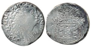 Goa, Joao, Silver Pardao, 5.38g, diademed head to right on obv., crowned arms on rev., 182