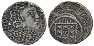 Goa, Joao, Silver Pardao, 5.34g, diademed head to right on obv., crowned arms on rev., 182