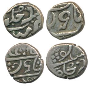 Mumbai Mint, Silver 1/5 Rupee (2), 2.26g, in the name of Alamgir II, with mint name at bot