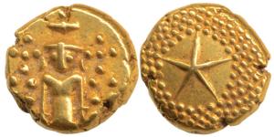 Star Gold Pagoda, 3.40g, single Swami (Balaji-Tirupati) standing facing front on obv.; sta