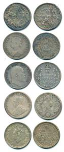 William IV, Victoria Empress, Edward VII, George V and George VI, Silver ¼ Rupee (5), 1835