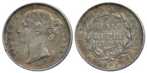 Victoria Queen, Silver ½ Rupee, 1840, divided legend, WW incuse, rev. 24 Berries. Nice ton