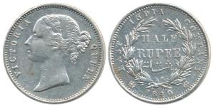 Victoria Queen, Silver ½ Rupee, 1840, divided legend, WW incuse. Very Fine+.