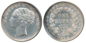 Victoria Queen, Silver Rupee, 1840, Madras Mint, continuous legend, ’S’ incuse, English Mo