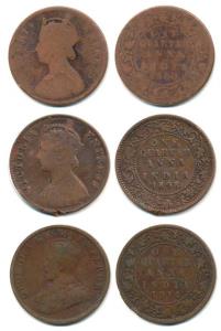 Victoria Queen and George V, Copper ¼ Anna (3), 1880, 1898 and 1914. Very Good to Fine+. (