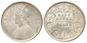 Victoria Empress, Silver ½ Rupee, 1887, Calcutta Mint, A / I / ’C’ incused. Extremely Fine