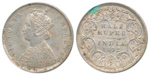 Victoria Empress, Silver ½ Rupee, 1892, Calcutta Mint, A / I / ’C’ incused. About Extremel